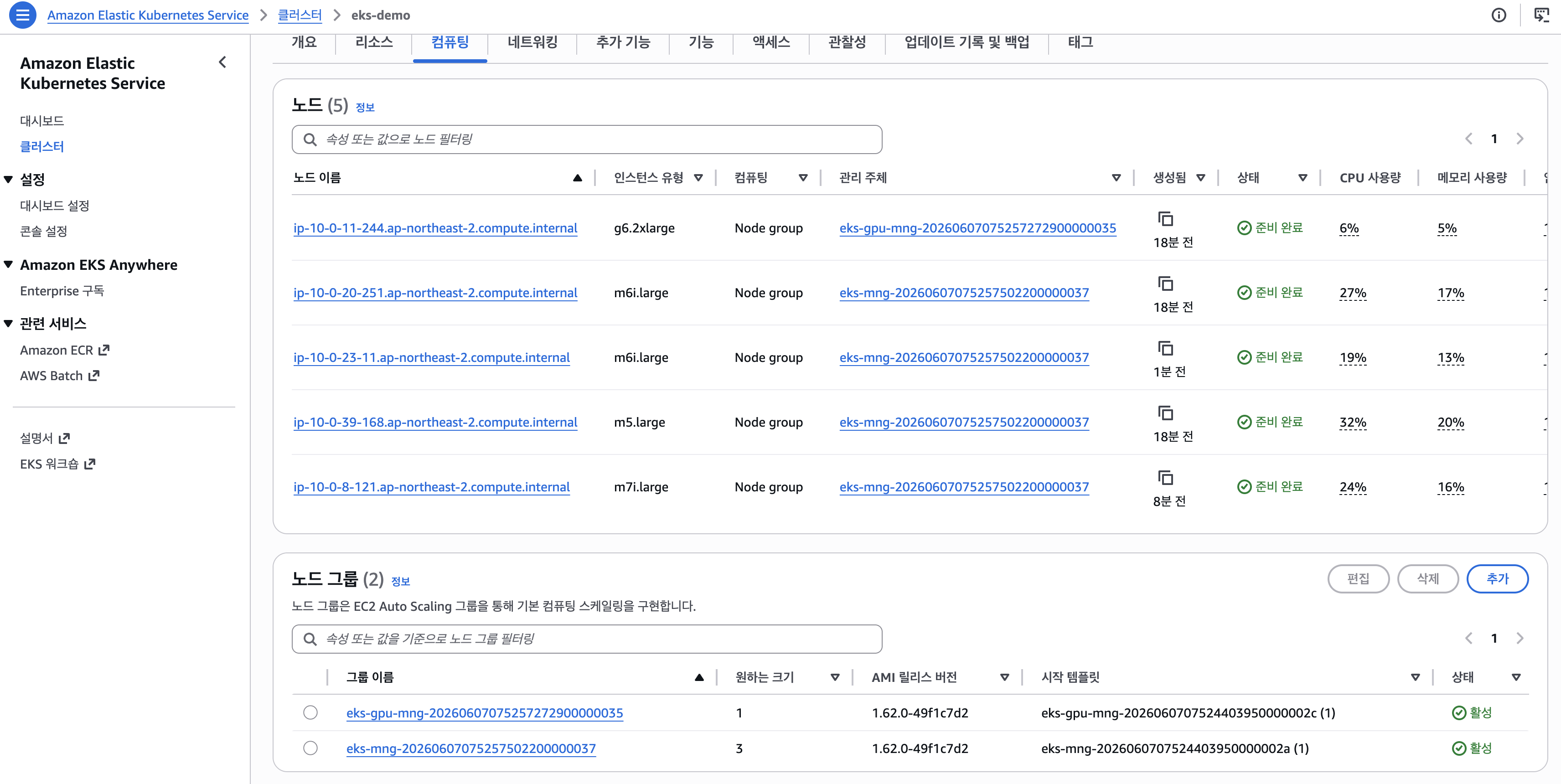 EKS 컴퓨팅 노드 — g6.2xlarge GPU 노드