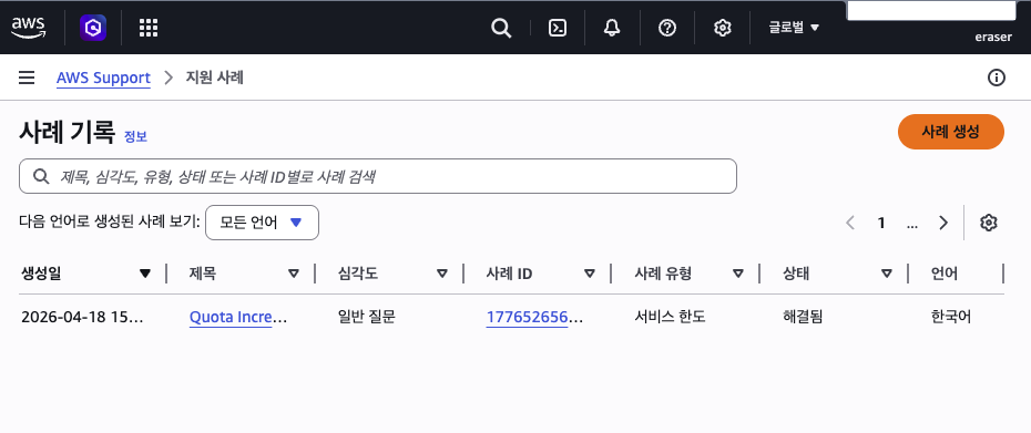 Support Center 사례 기록: 사례 생성 버튼