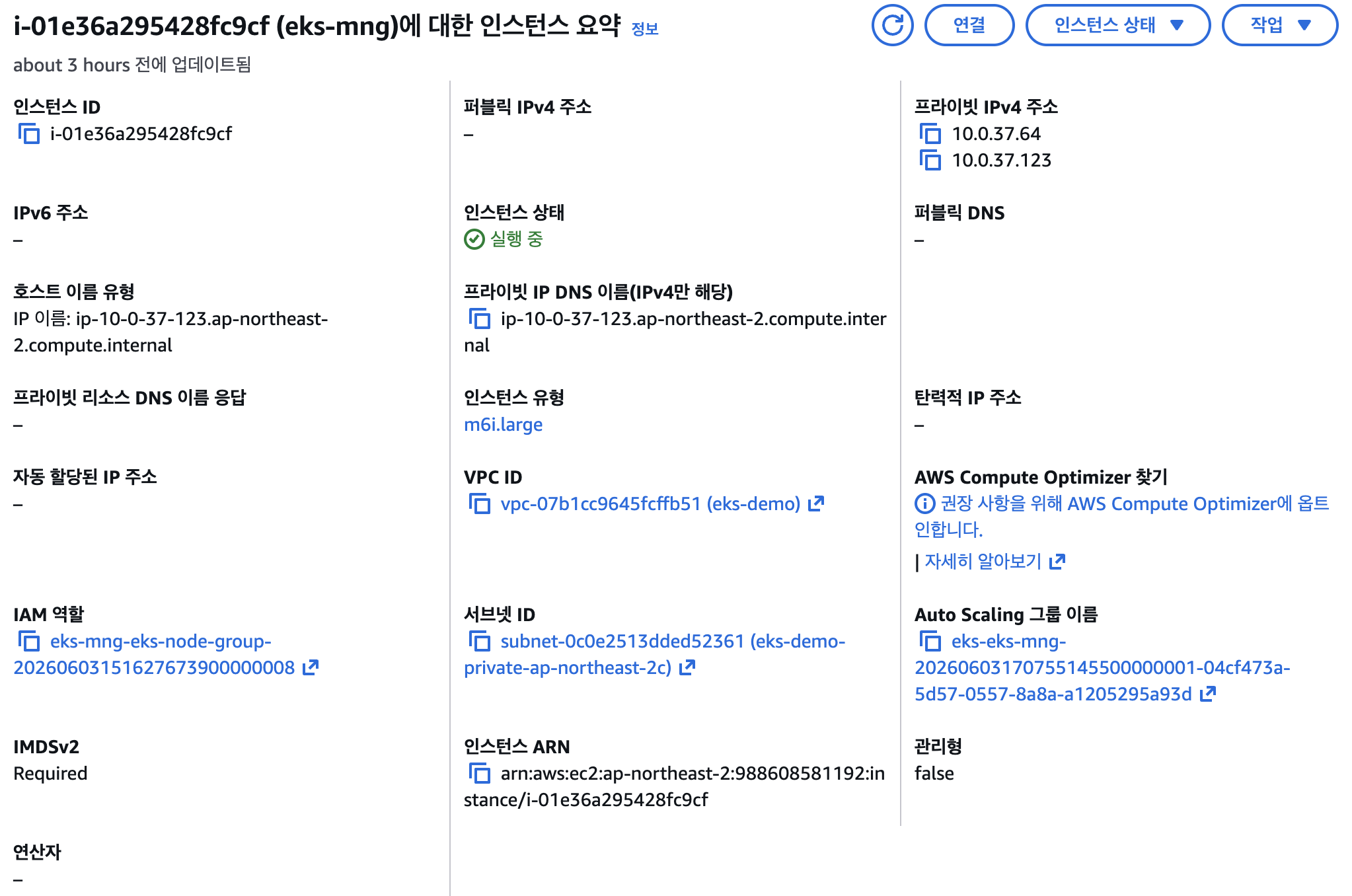 EC2 인스턴스 요약 — IMDSv2: Required