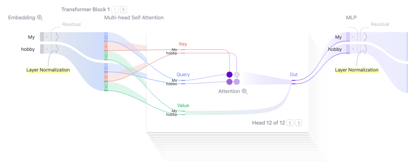 Transformer Explainer의 Layer Normalization 표시 화면