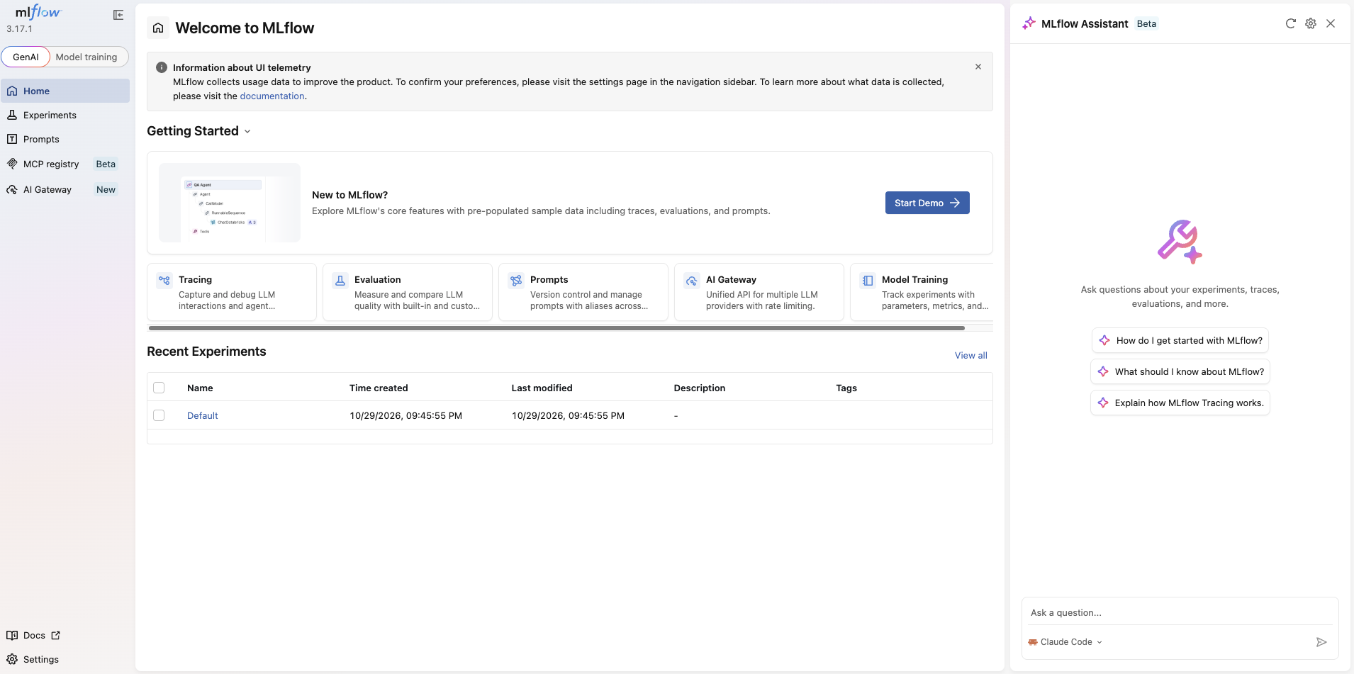 MLflow UI에 표시된 3.17.1