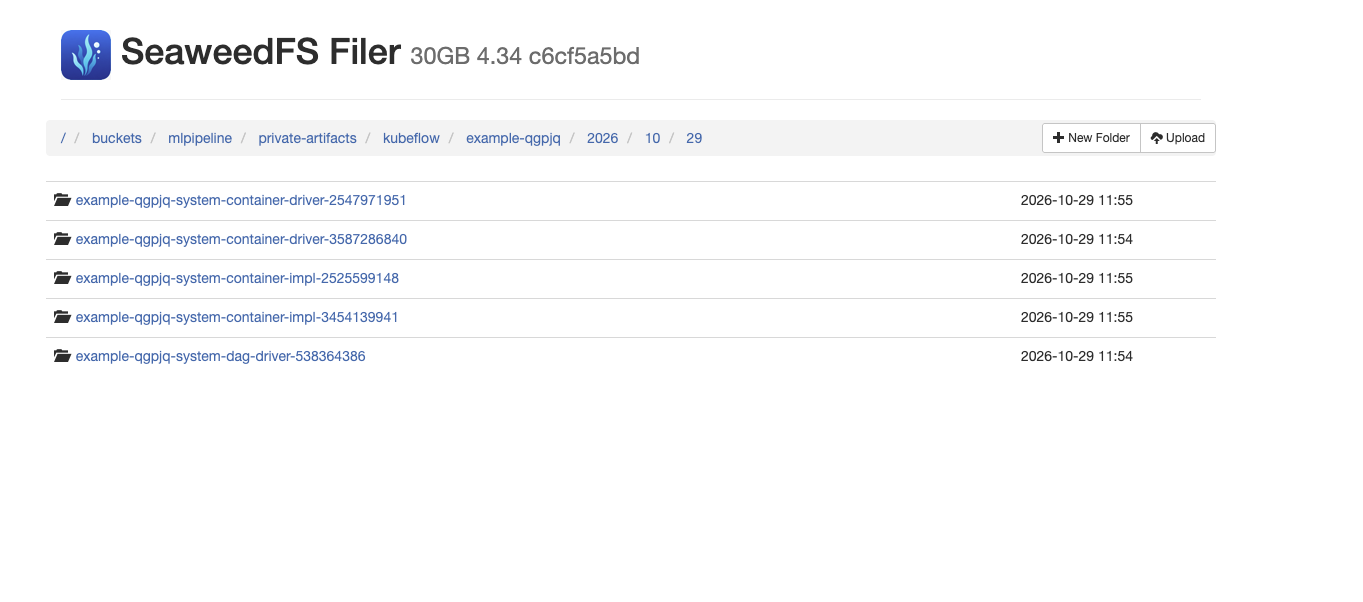 SeaweedFS filer의 run 산출물 폴더