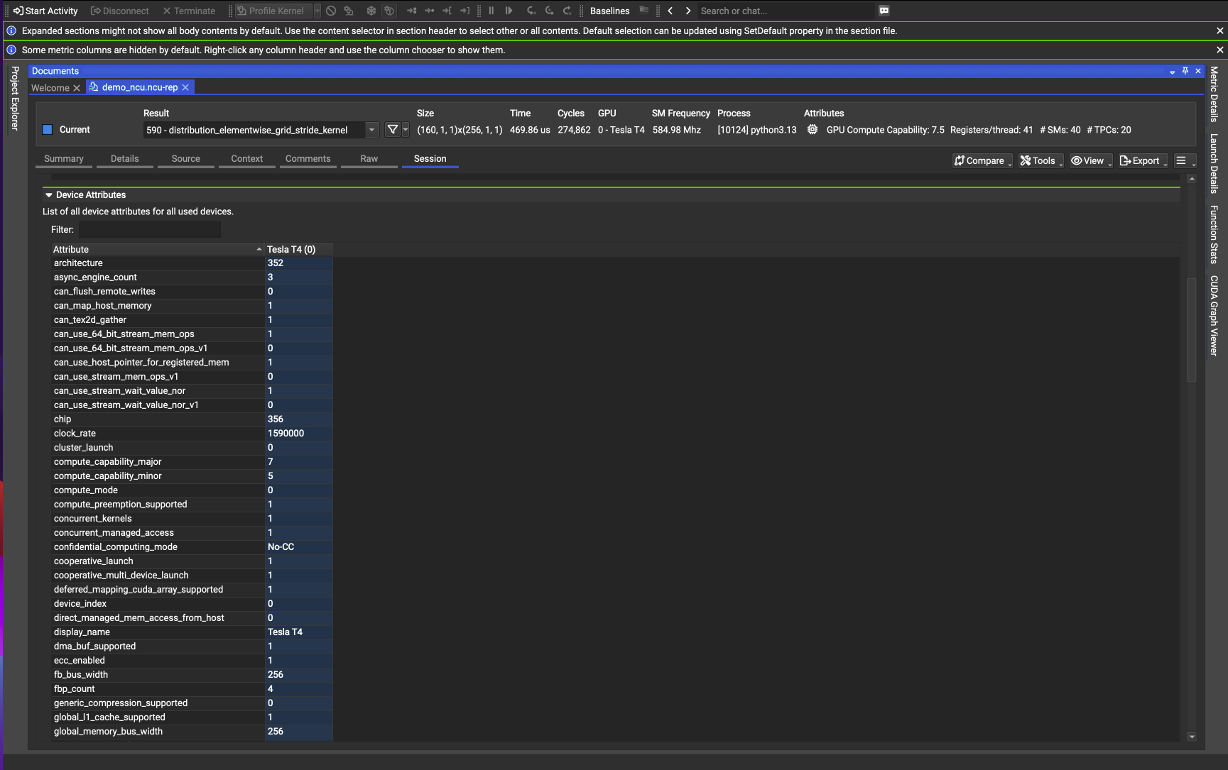 Session 탭의 Device Attributes