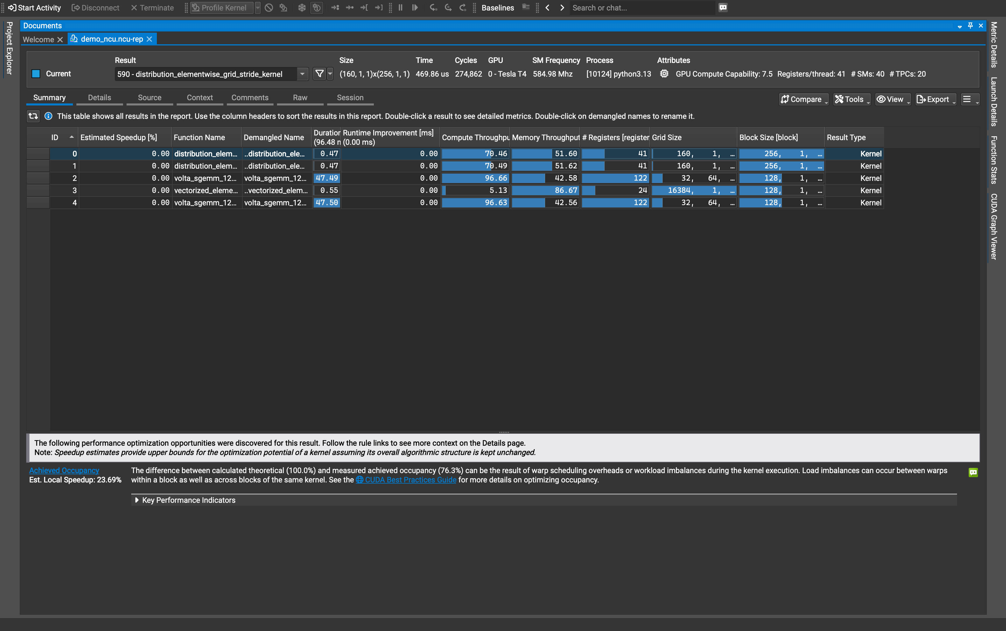 Nsight Compute Summary 탭