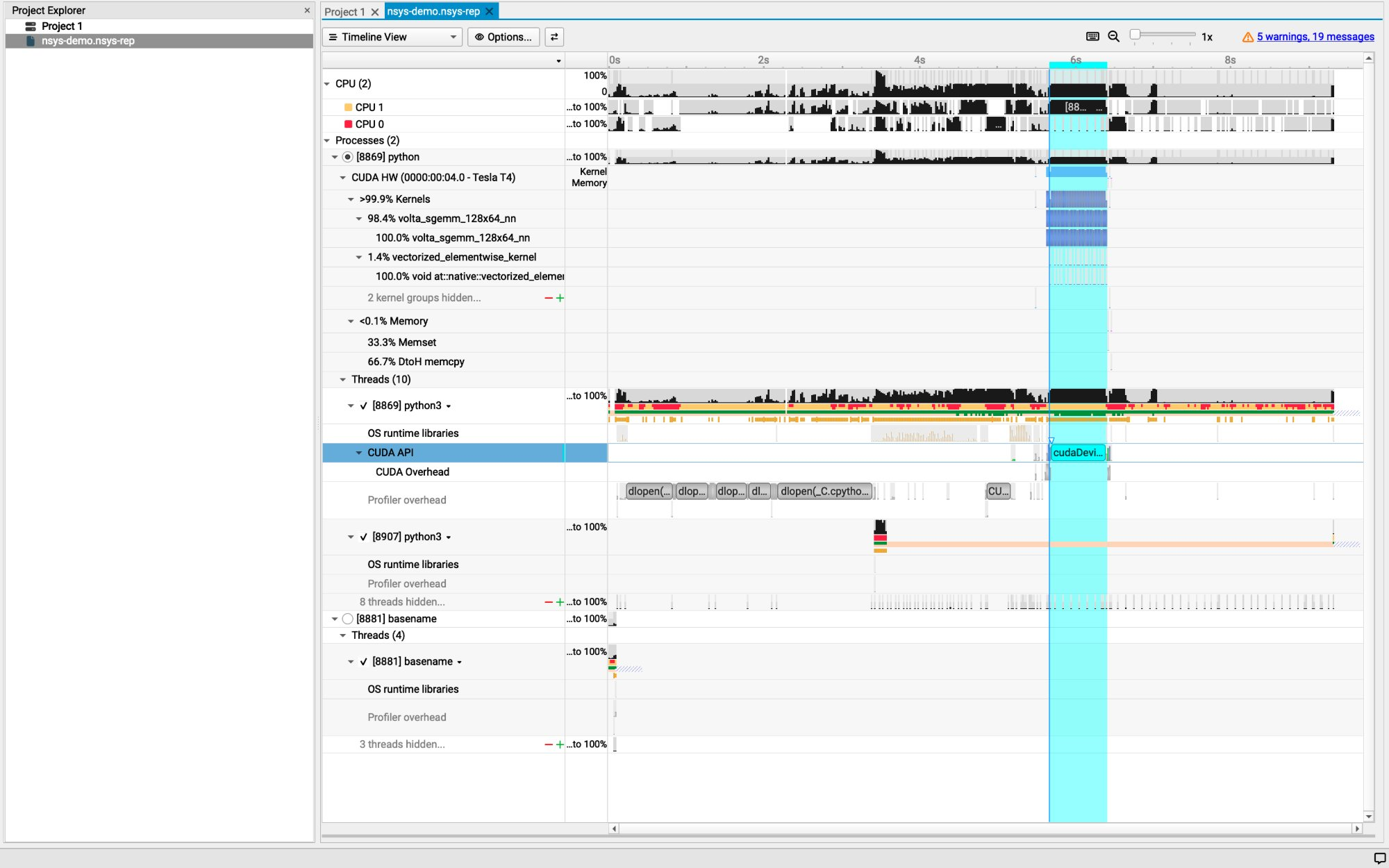 CUDA API 행과 CUDA HW 행 대조
